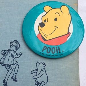 Vintage Winnie the Pooh Pinback Button Walt Disney Productions Large Badge